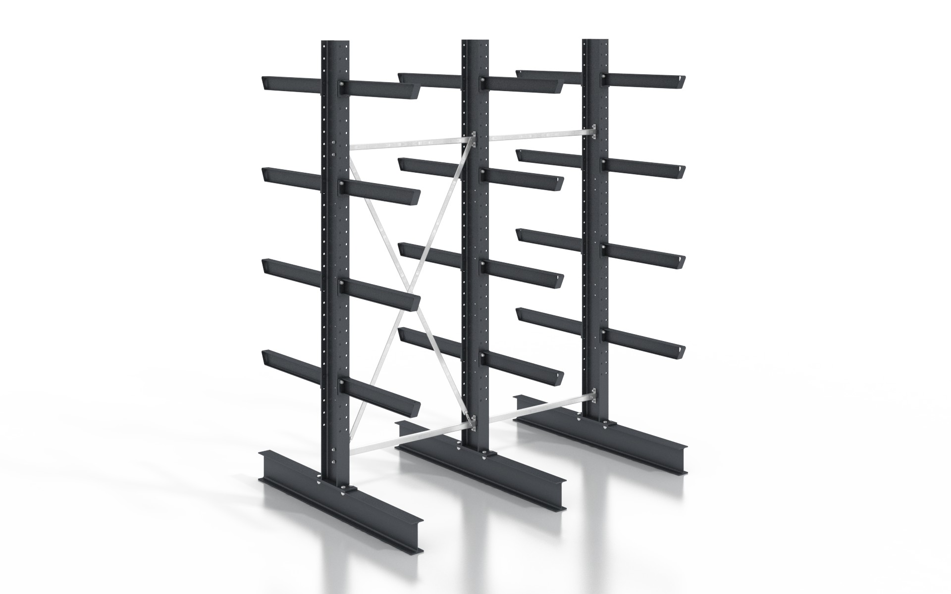 Kragarmregal doppelseitig 2,56 m – 315 cm Höhe | 80 cm Nutztiefe | 500 kg pro Arm
