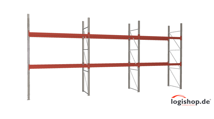 BLT Palettenregal – 8,40 lfm | 350 cm Höhe | 3000 kg Fachlast | Boden + 2 Ebenen