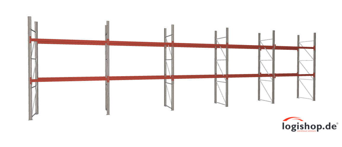 BLT Palettenregal – 36,30 lfm | 350 cm Höhe | 3000 kg Fachlast | Boden + 2 Ebenen
