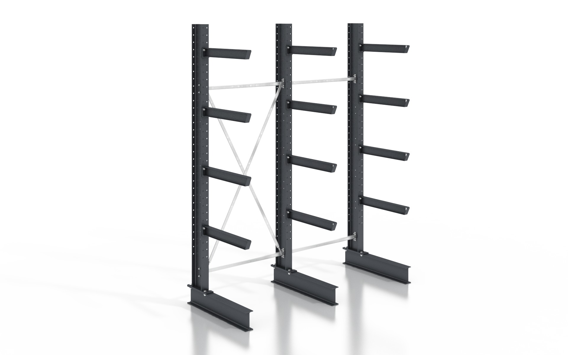 Kragarmregal einseitig 2,56 m – 315 cm Höhe | 80 cm Nutztiefe | 500 kg pro Arm