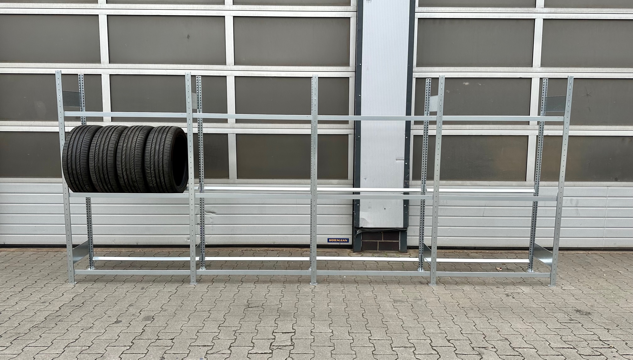 Reifenregal – 4,66 lfm | bis zu 48 Reifen | 200 cm Höhe | 40 cm Tiefe | 150 kg Fachlast | 3 Ebenen