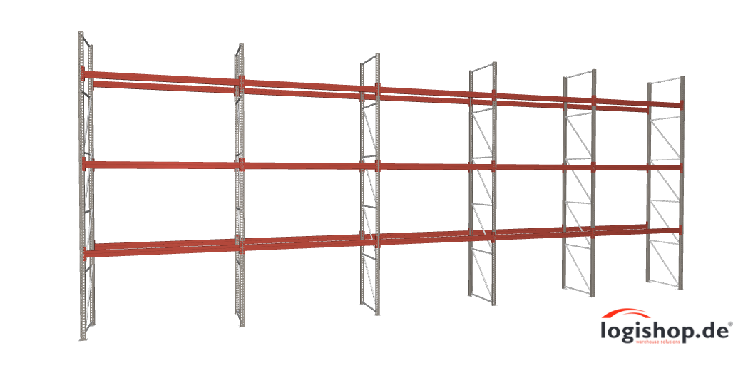 BLT Palettenregal – 36,30 lfm | 550 cm Höhe | 3000 kg Fachlast | Boden + 3 Ebenen