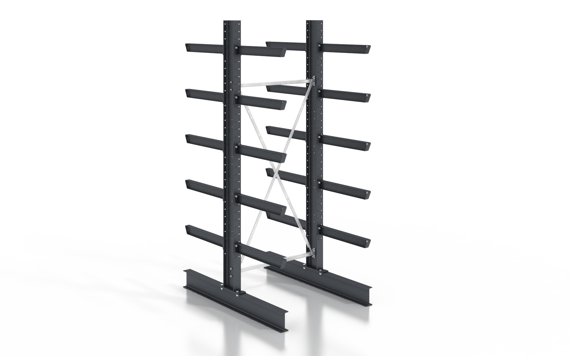 Kragarmregal doppelseitig 1,28 m – 355 cm Höhe | 80 cm Nutztiefe | 500 kg pro Arm