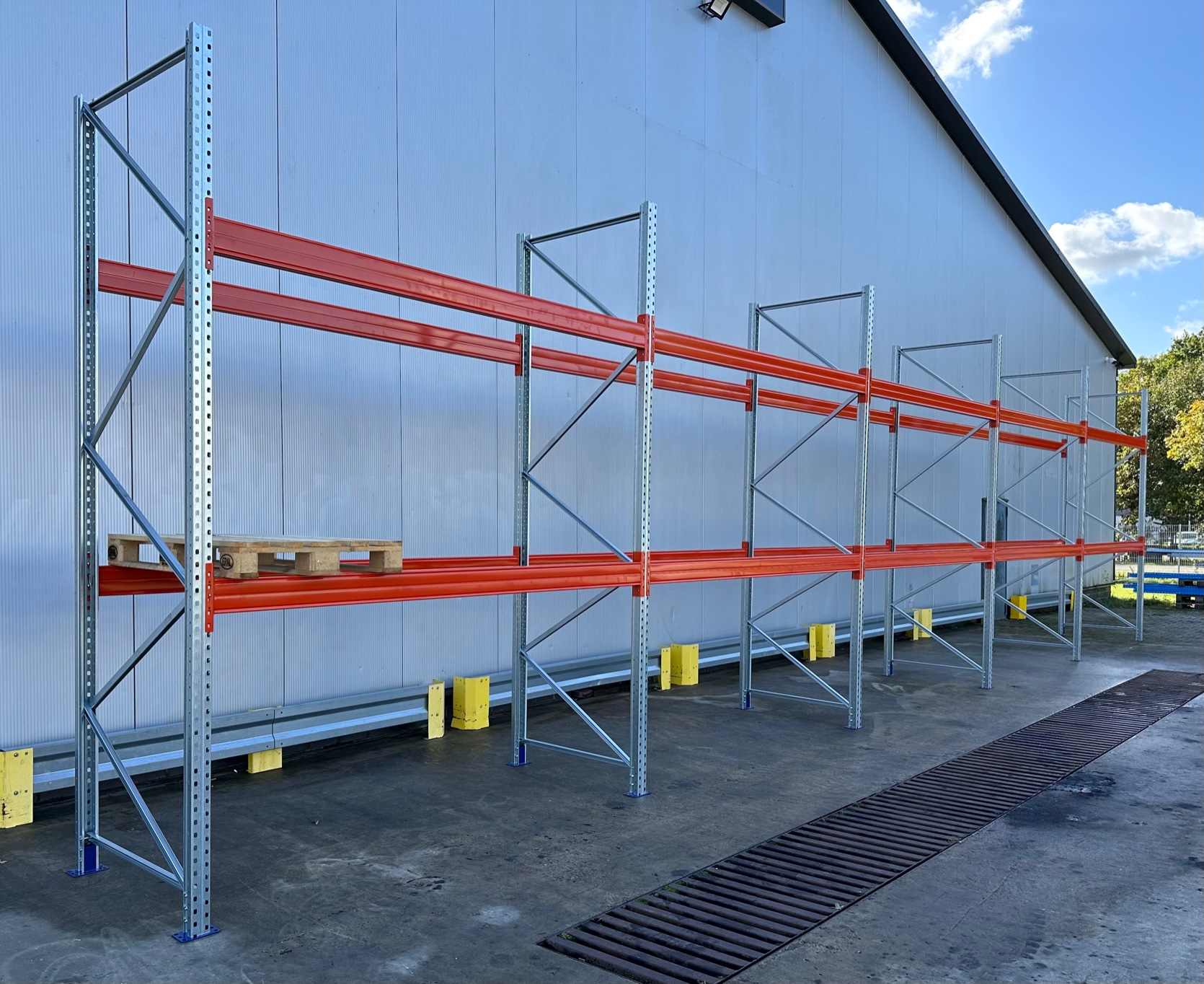 BLT Palettenregal – 36,30 lfm | 350 cm Höhe | 3000 kg Fachlast | Boden + 2 Ebenen