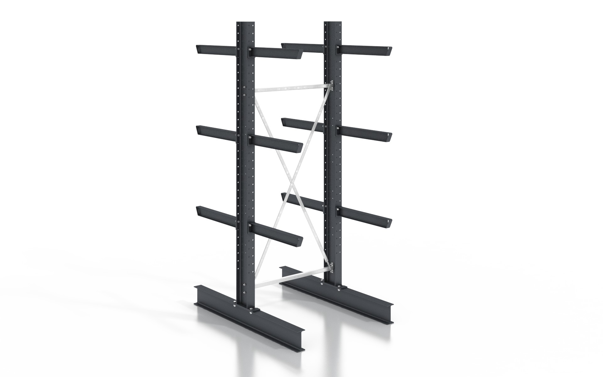 Kragarmregal doppelseitig 1,28 m – 255 cm Höhe | 80 cm Nutztiefe | 500 kg pro Arm
