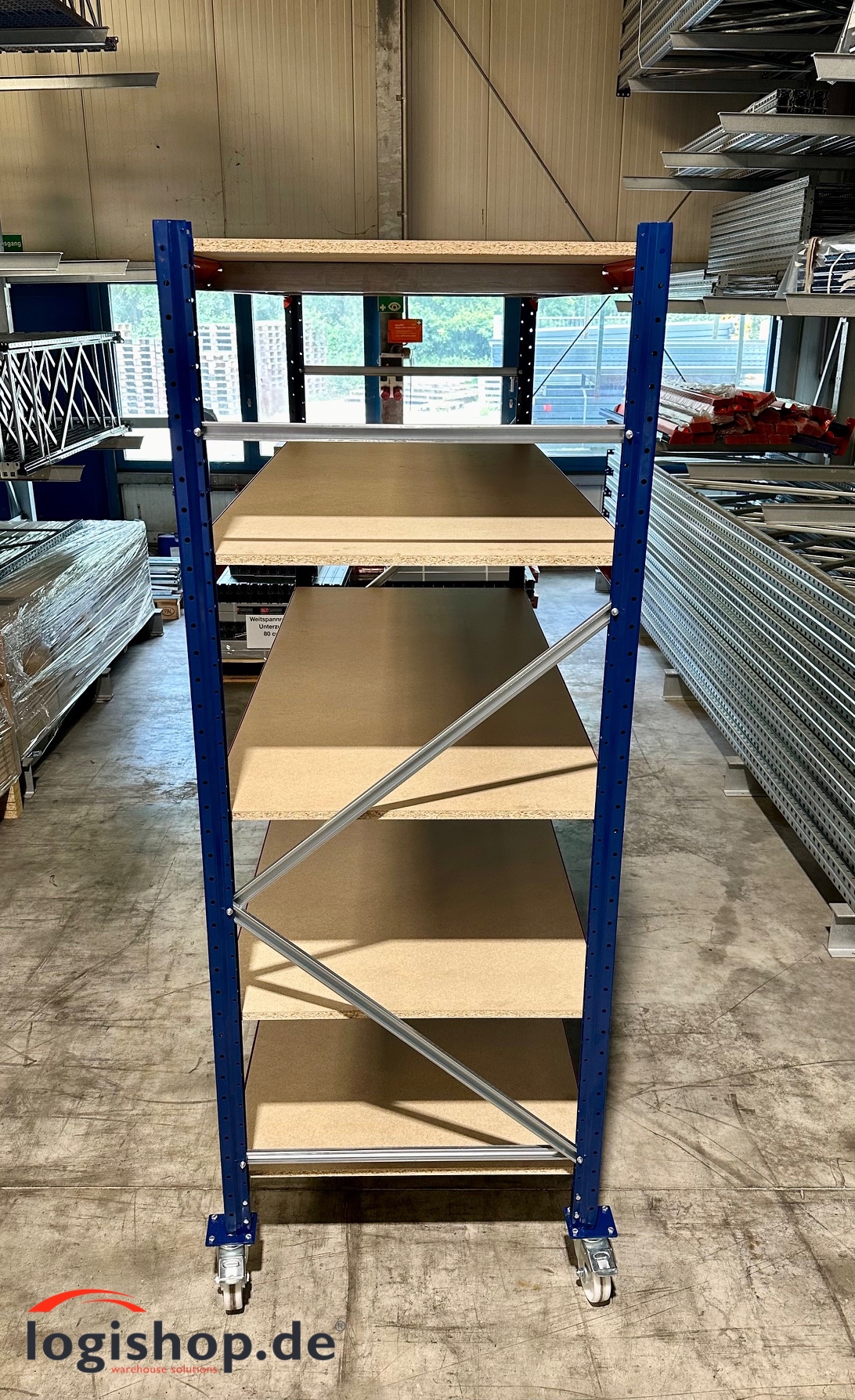 Kommissionierwagen auf Rollen – 195 cm Länge | 216 cm Höhe | 88 cm Tiefe | 5 Ebenen | 150 kg Fachlast