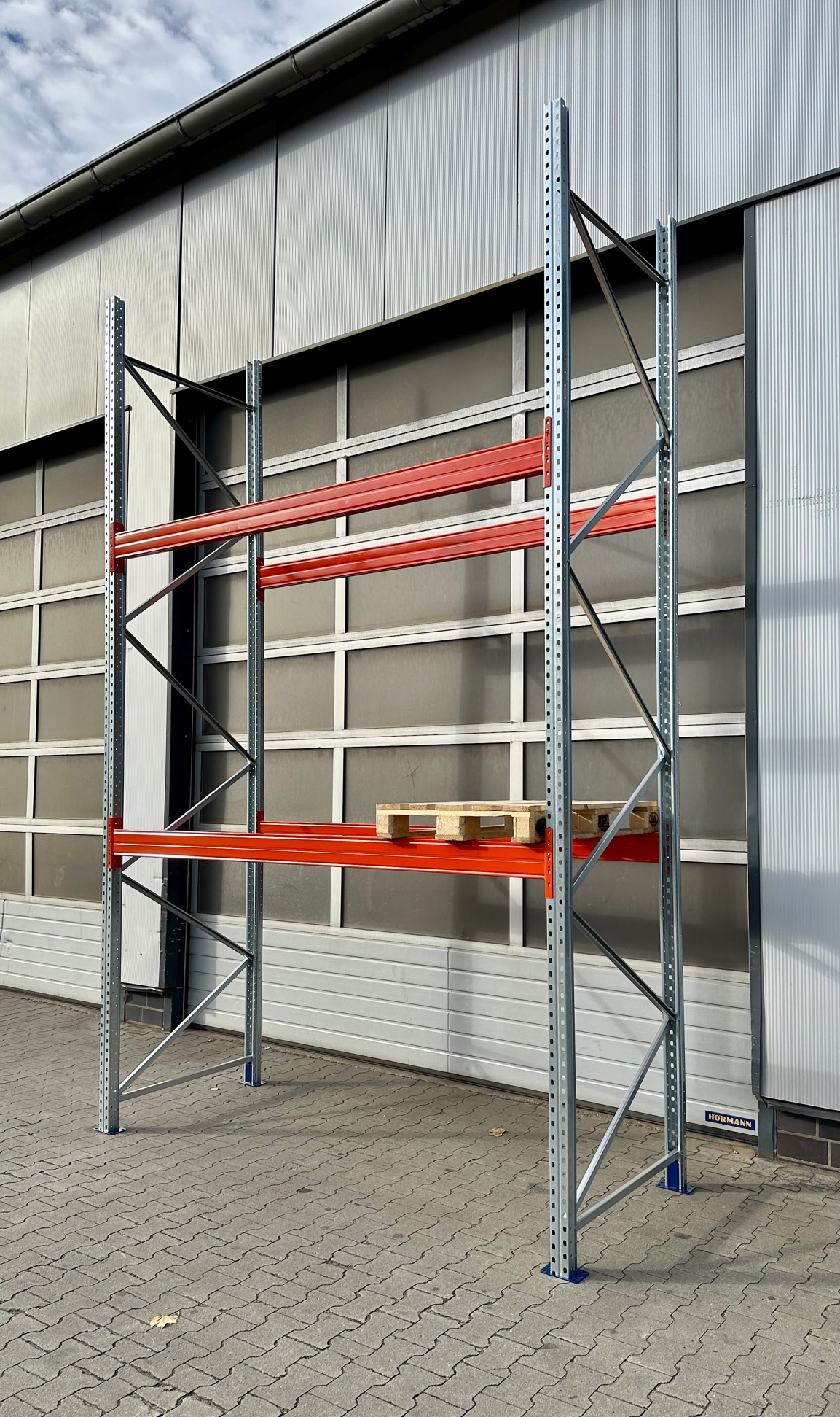 BLT Palettenregal Grundfeld – 2,90 lfm | 450 cm Höhe | 3000 kg Fachlast | Boden + 2 Ebenen