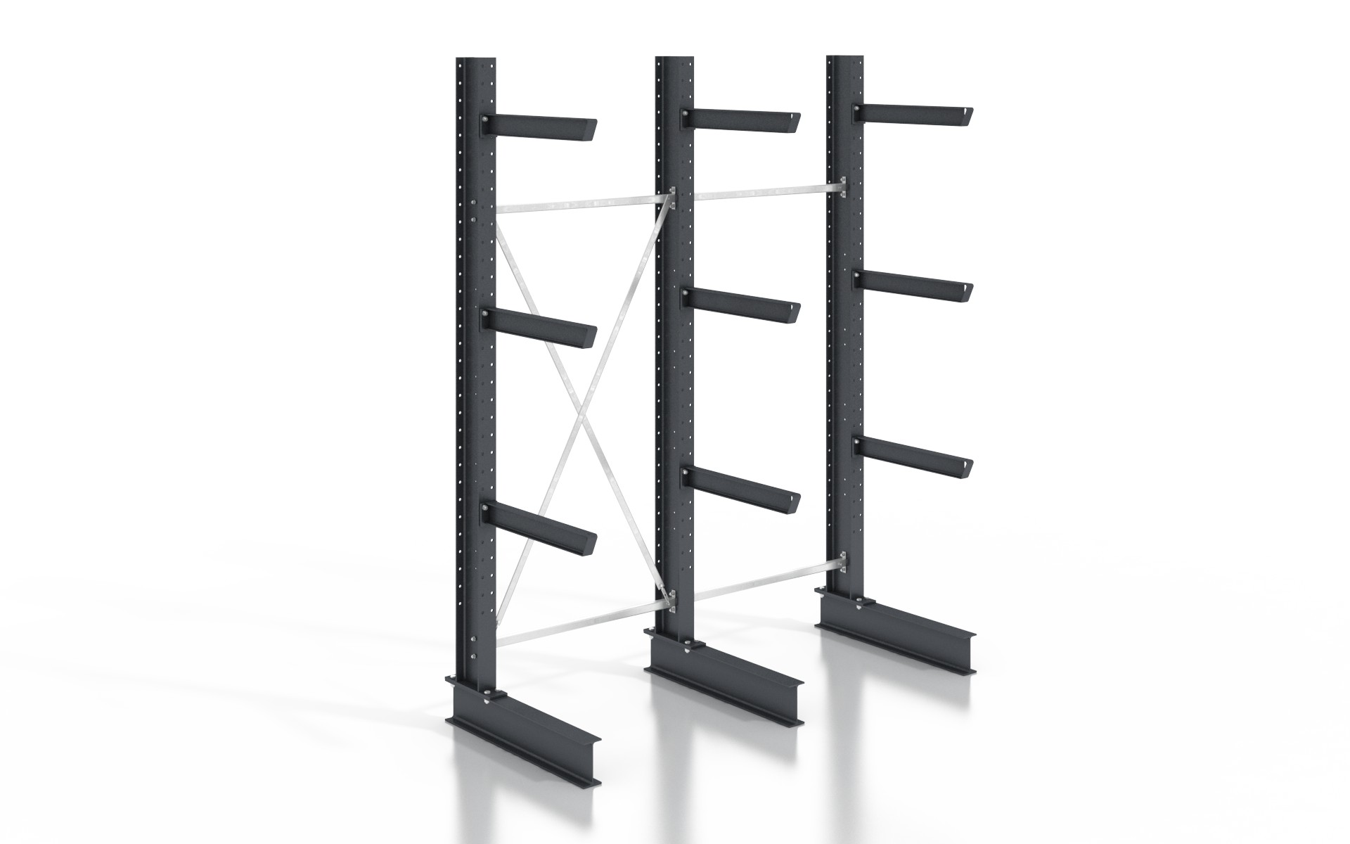 Kragarmregal einseitig 2,56 m – 255 cm Höhe | 80 cm Nutztiefe | 500 kg pro Arm
