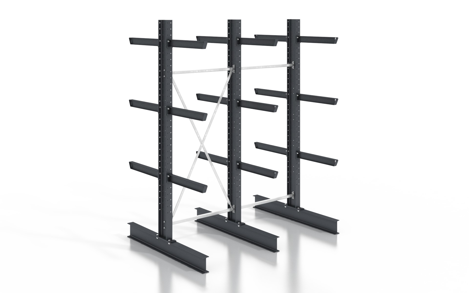 Kragarmregal doppelseitig 2,56 m – 255 cm Höhe | 80 cm Nutztiefe | 500 kg pro Arm
