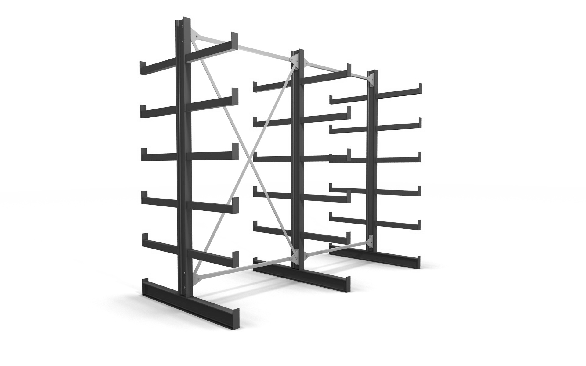 Kragarmregal doppelseitig 2,62 m – 200 cm Höhe | 200 kg pro Arm
