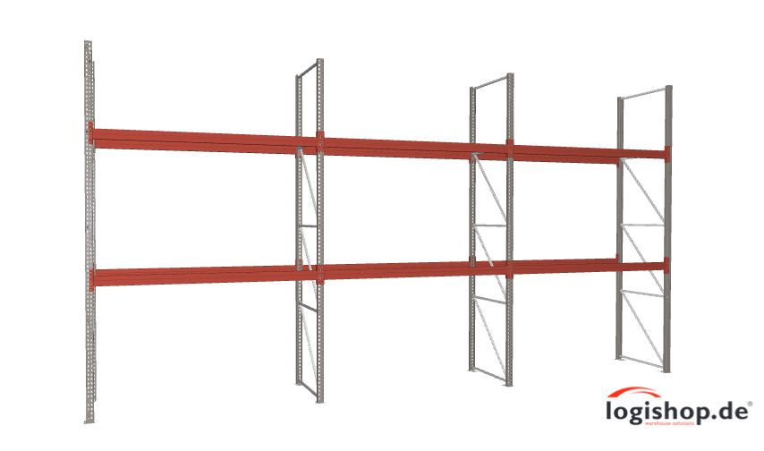 BLT Palettenregal – 8,40 lfm | 450 cm Höhe | 3000 kg Fachlast | Boden + 2 Ebenen