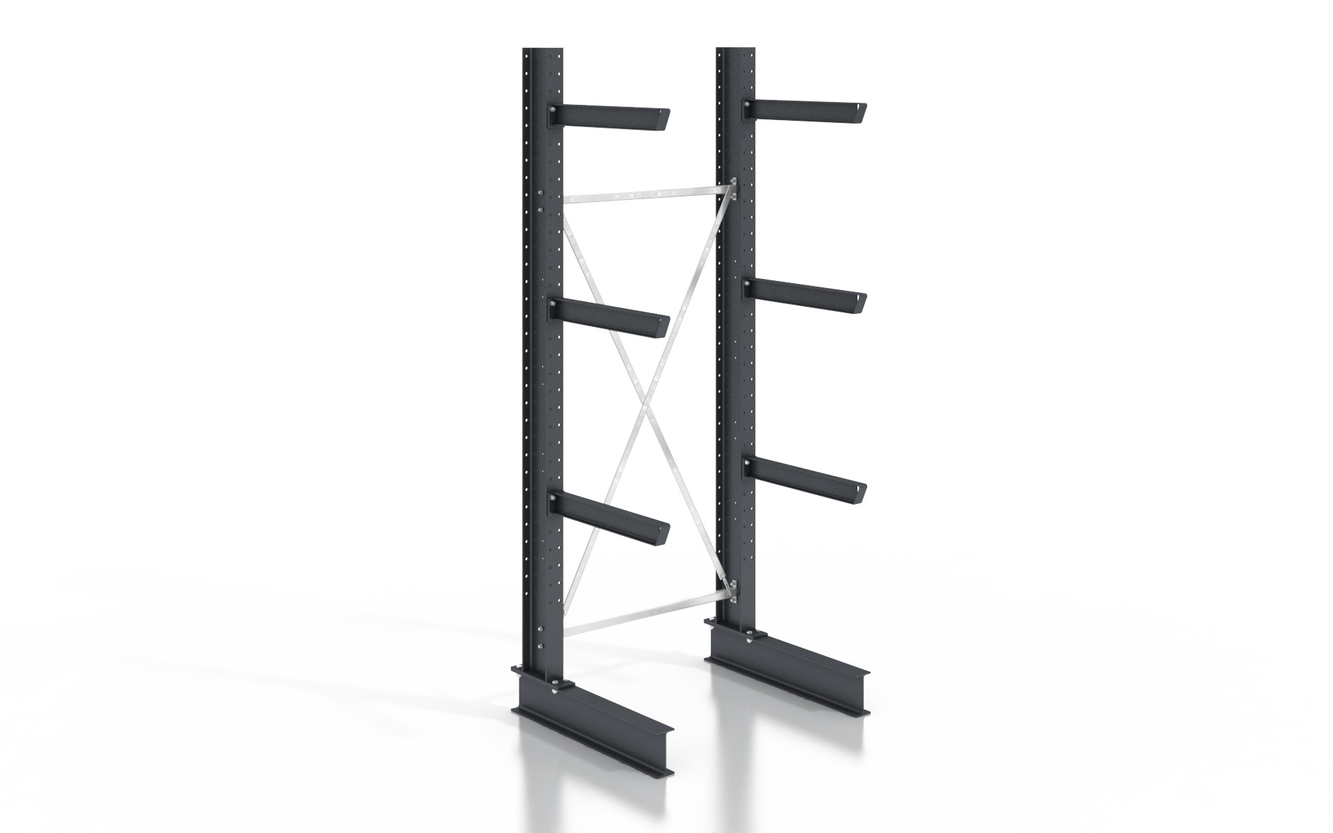 Kragarmregal einseitig 1,28 m – 255 cm Höhe | 80 cm Nutztiefe | 500 kg pro Arm