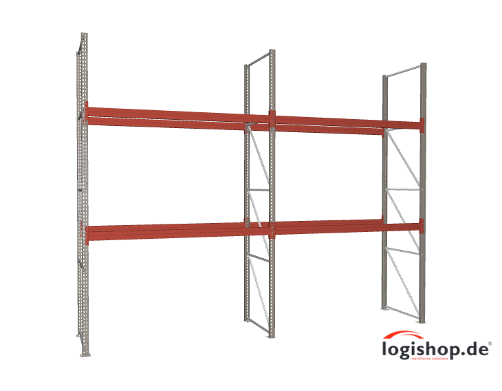 BLT Palettenregal – 5,70 lfm | 450 cm Höhe | 3000 kg Fachlast | Boden + 2 Ebenen