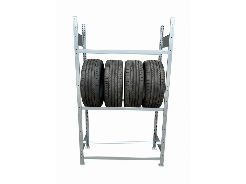 Grundfeld Reifenregal – 1,20 lfm | bis zu 12 Reifen | 200 cm Höhe | 40 cm Tiefe | 150 kg Fachlast | 3 Ebenen