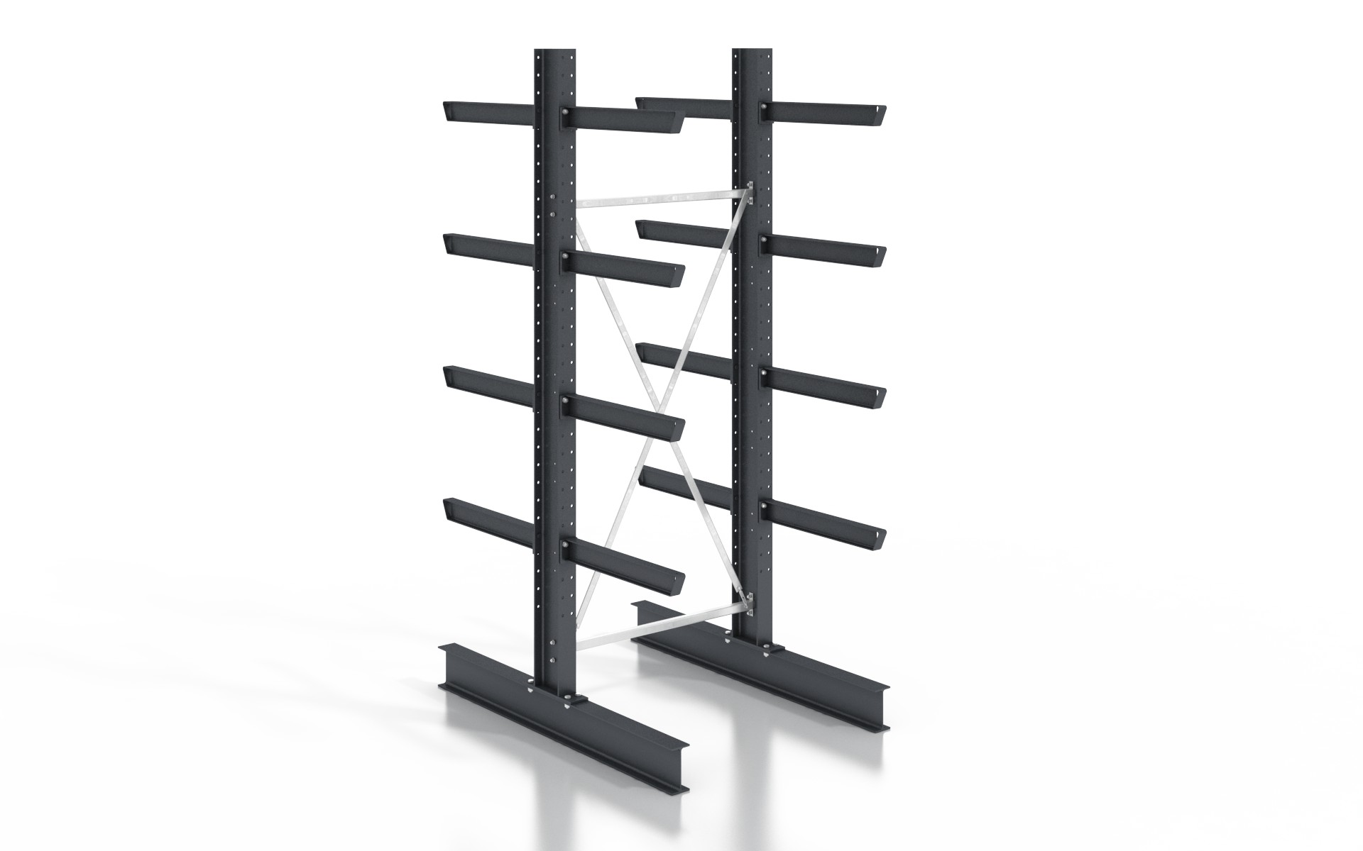 Kragarmregal doppelseitig 1,28 m – 315 cm Höhe | 80 cm Nutztiefe | 500 kg pro Arm