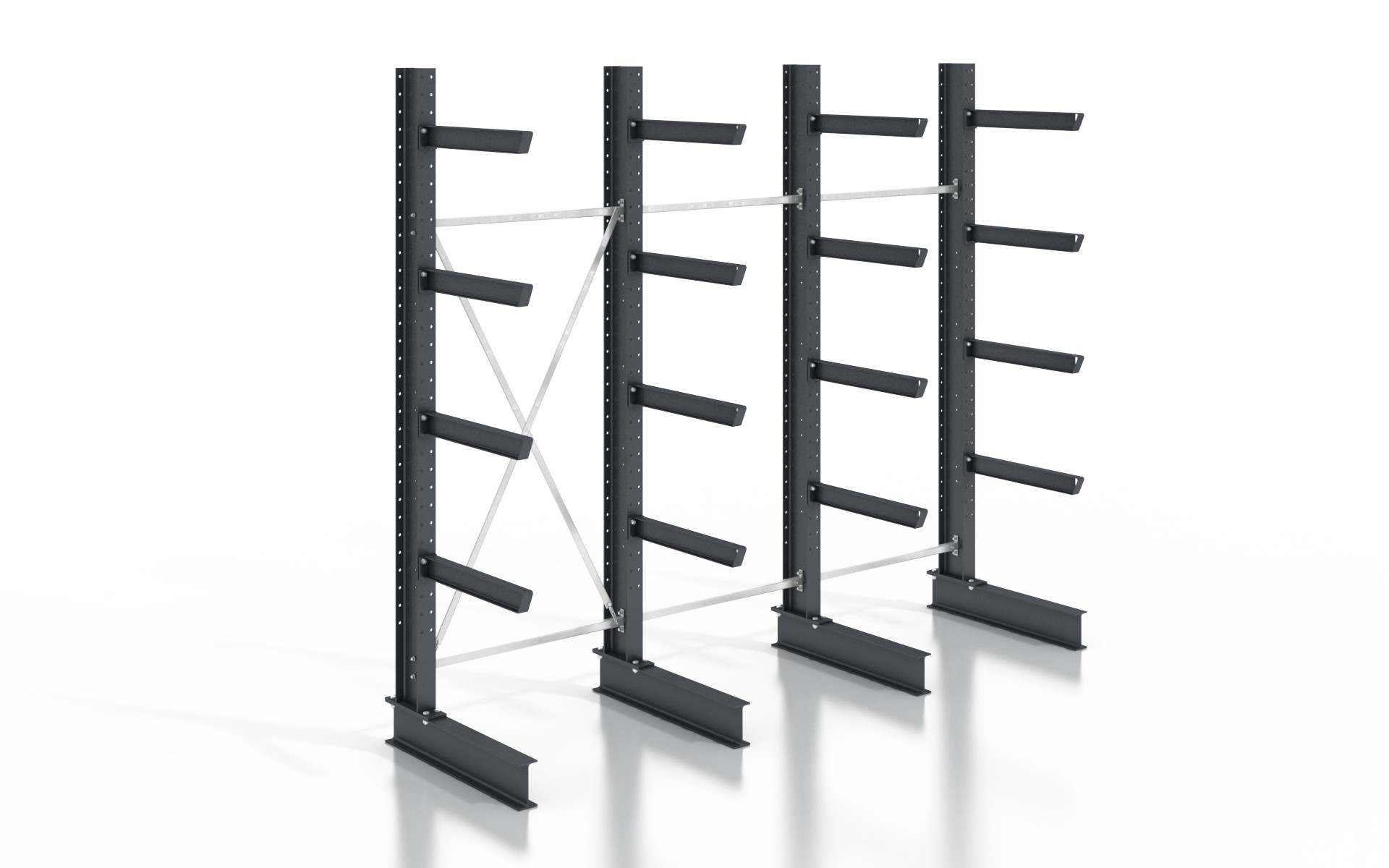 Kragarmregal einseitig 3,84 m – 315 cm Höhe | 80 cm Nutztiefe | 500 kg pro Arm