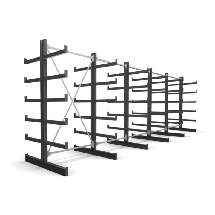 Kragarmregal doppelseitig 6,47 m – 200 cm Höhe | 200 kg pro Arm