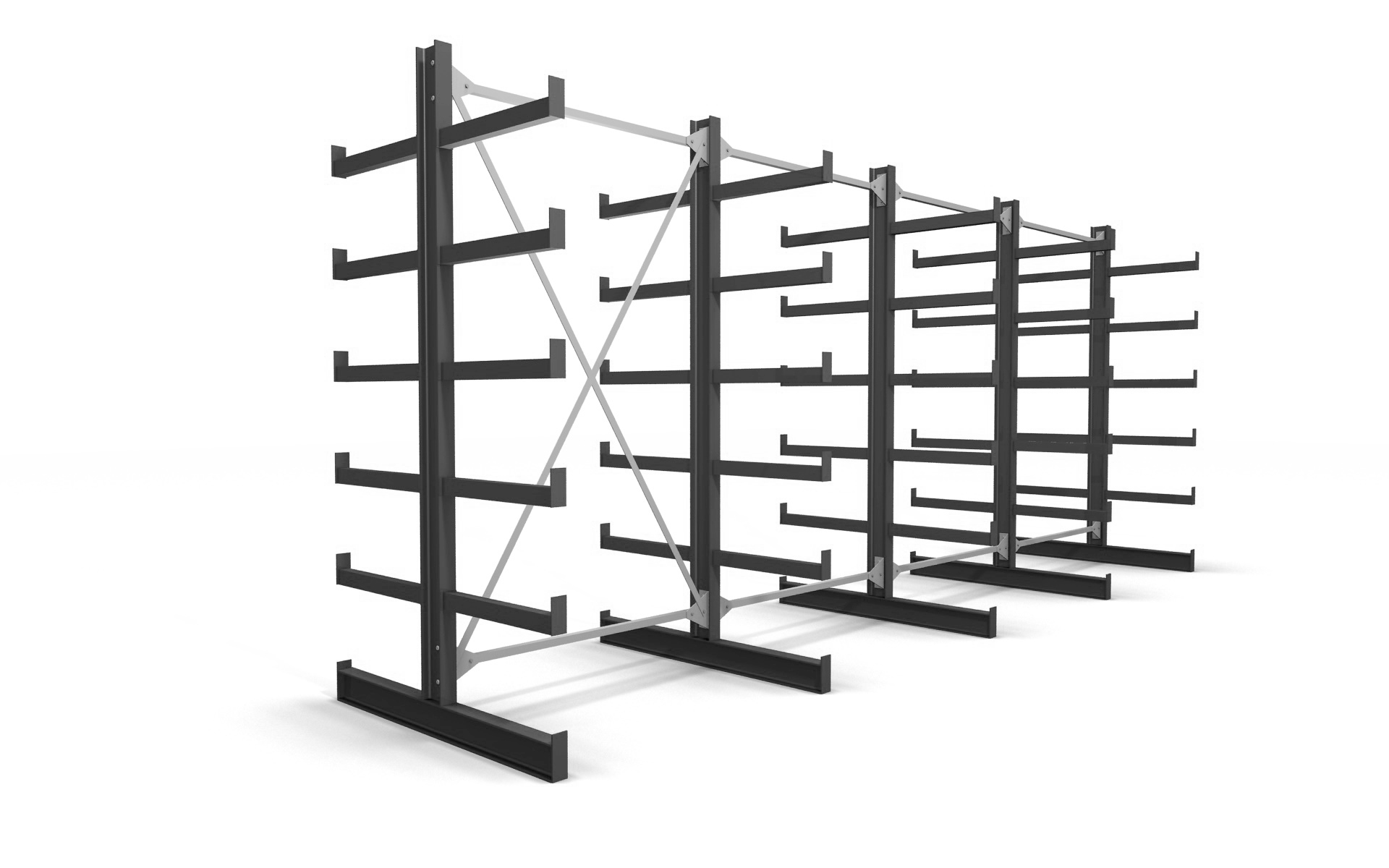 Kragarmregal doppelseitig 5,19 m – 200 cm Höhe | 200 kg pro Arm