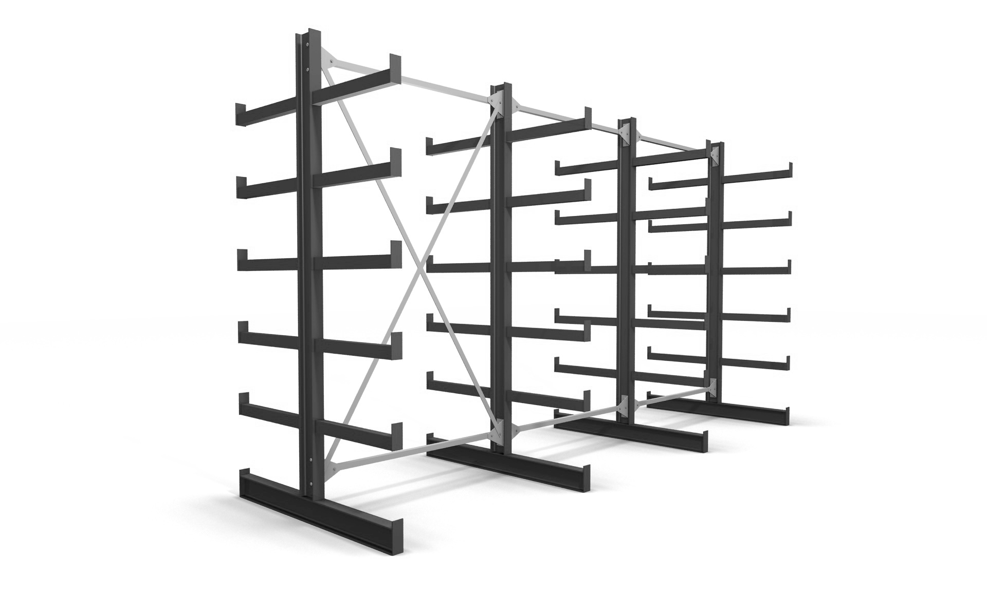 Kragarmregal doppelseitig 3,91 m – 200 cm Höhe | 200 kg pro Arm