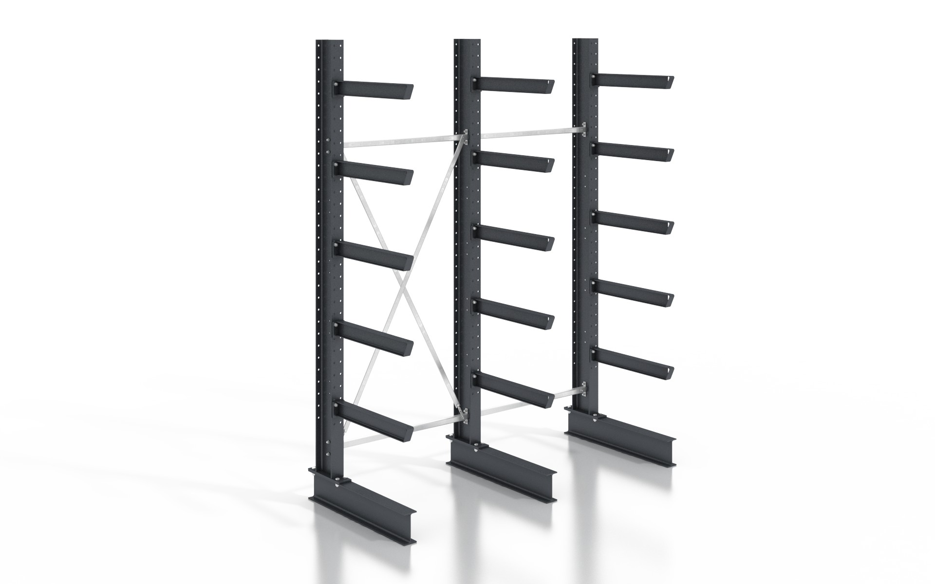 Kragarmregal einseitig 2,56 m – 355 cm Höhe | 80 cm Nutztiefe | 500 kg pro Arm