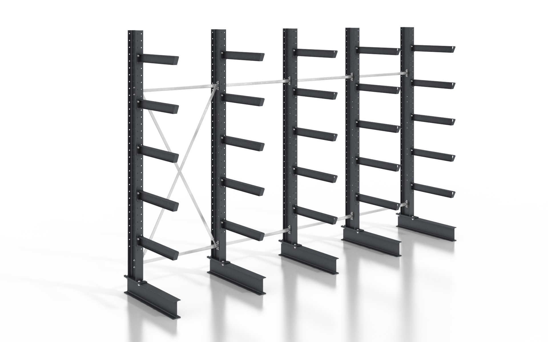 Kragarmregal einseitig 5,12 m – 355 cm Höhe | 80 cm Nutztiefe | 500 kg pro Arm