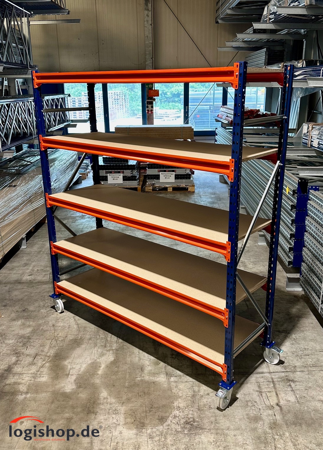 Kommissionierwagen auf Rollen – 195 cm Länge | 216 cm Höhe | 5 Ebenen | 150 kg Fachlast