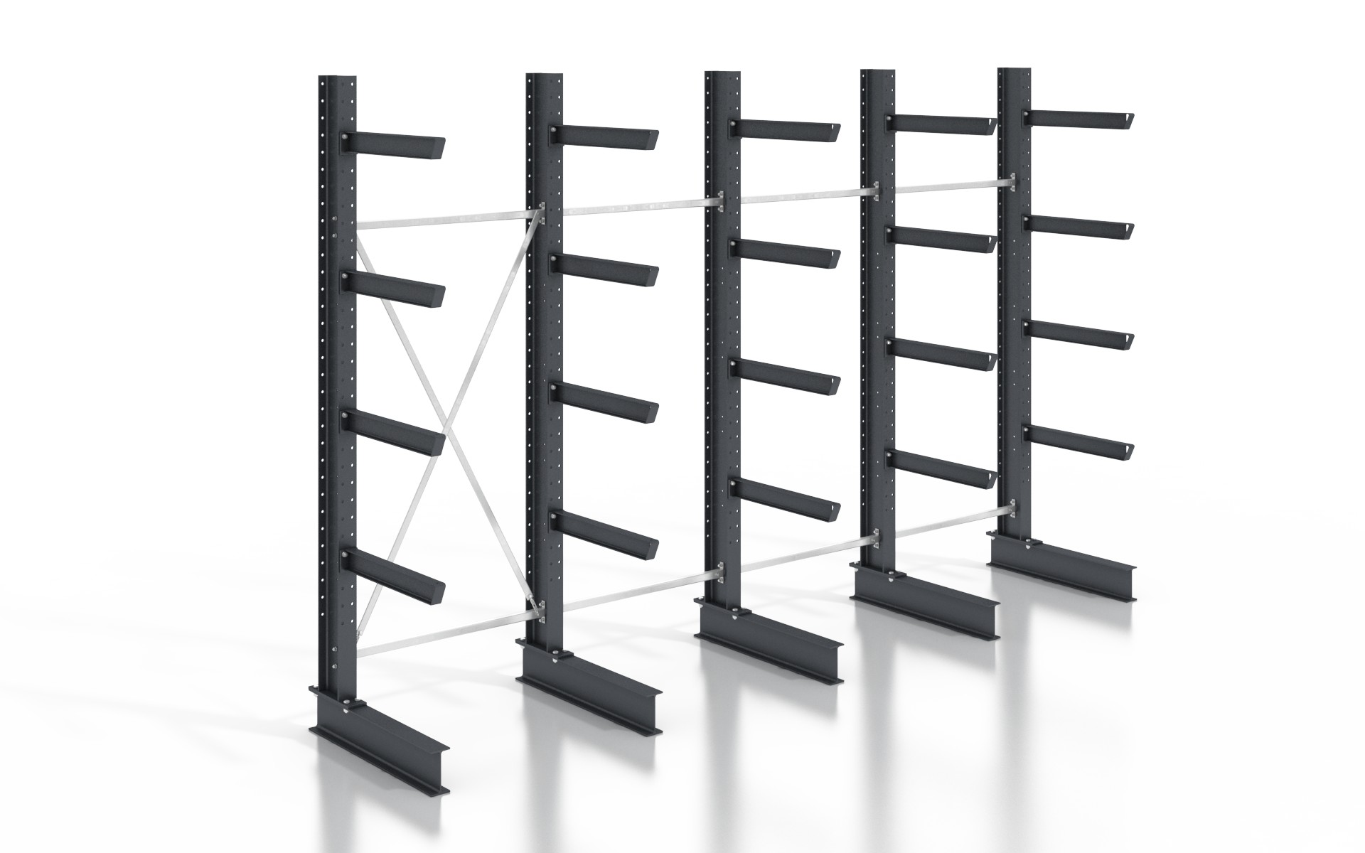 Kragarmregal einseitig 5,12 m – 315 cm Höhe | 80 cm Nutztiefe | 500 kg pro Arm
