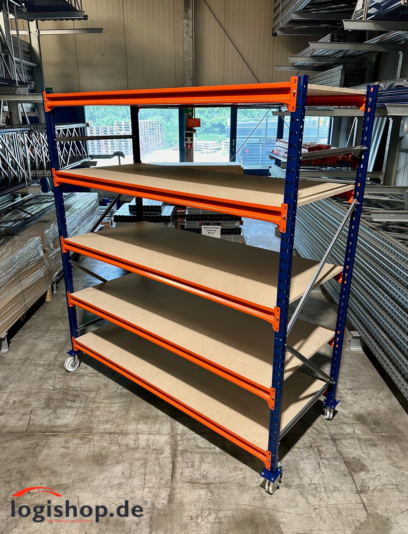 Kommissionierwagen auf Rollen – 195 cm Länge | 216 cm Höhe | 88 cm Tiefe | 5 Ebenen | 150 kg Fachlast