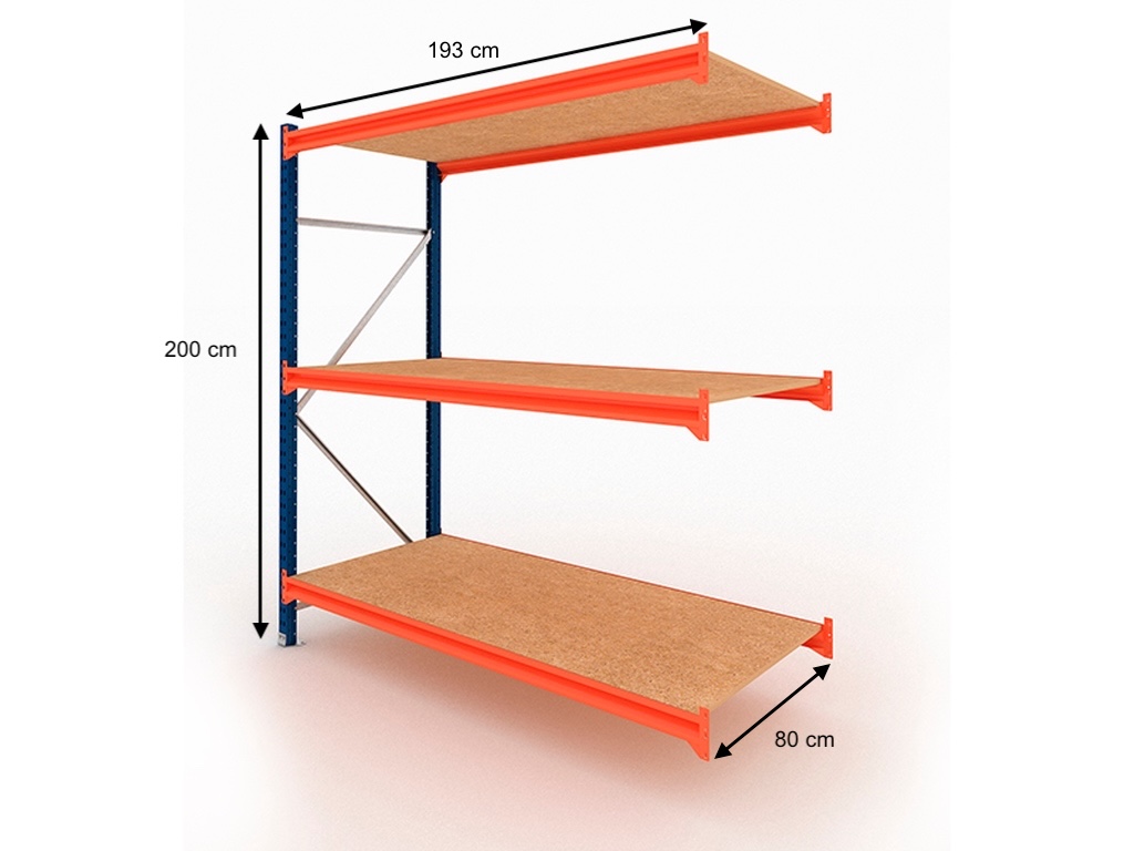 Weitspannregal Anbaufeld – 1,93 lfm | 200 cm Höhe | 80 cm Tiefe | 400 kg Fachlast | 3 Ebenen