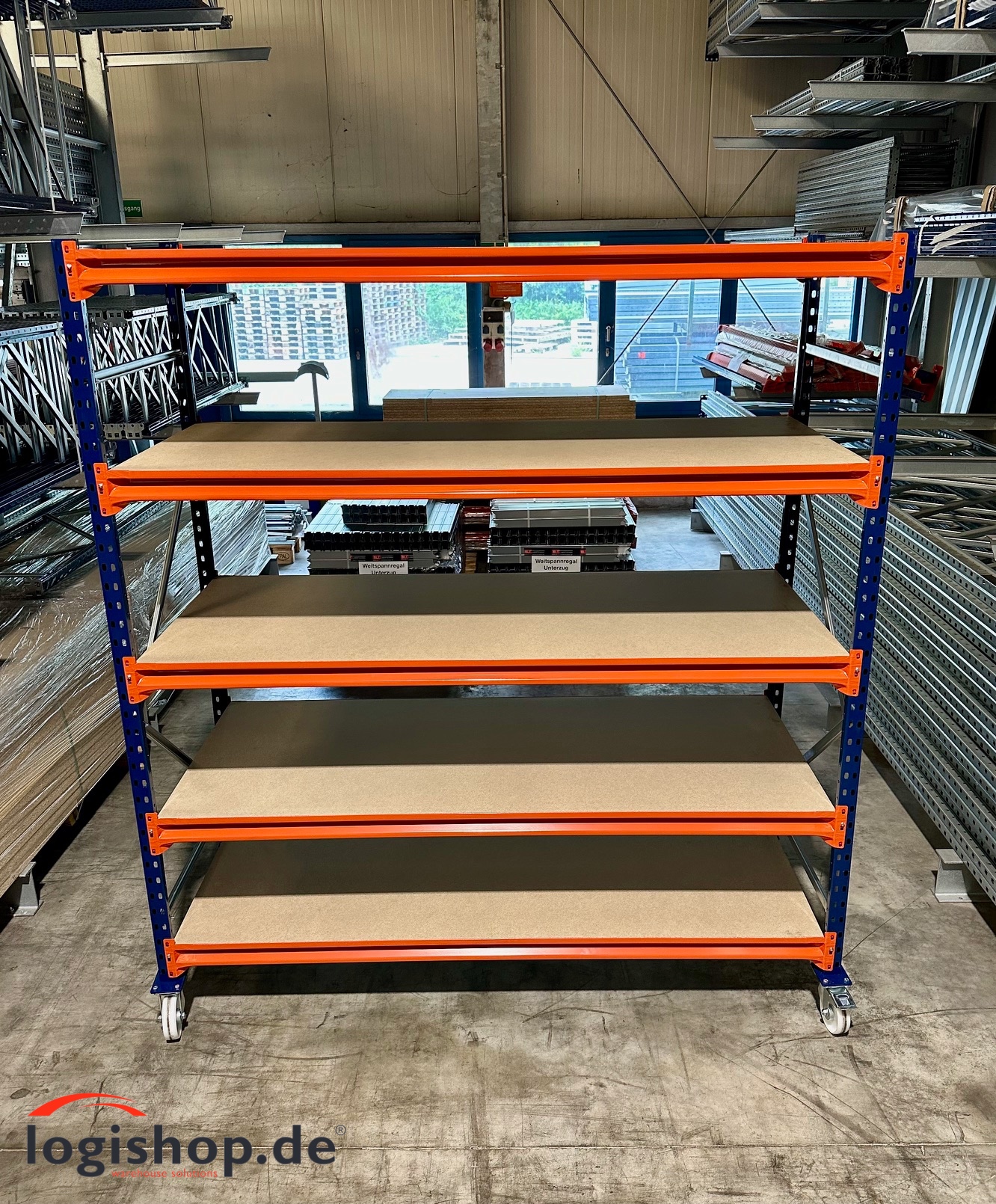 Kommissionierwagen auf Rollen – 195 cm Länge | 216 cm Höhe | 88 cm Tiefe | 5 Ebenen | 150 kg Fachlast