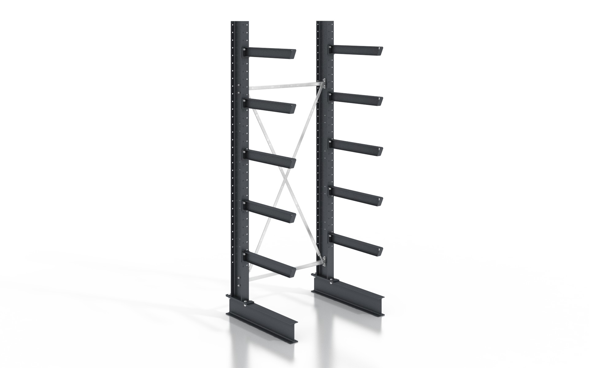 Kragarmregal einseitig 1,28 m – 355 cm Höhe | 80 cm Nutztiefe | 500 kg pro Arm