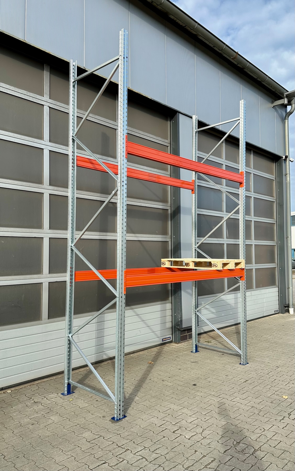 BLT Palettenregal Grundfeld – 2,90 lfm | 450 cm Höhe | 3000 kg Fachlast | Boden + 2 Ebenen