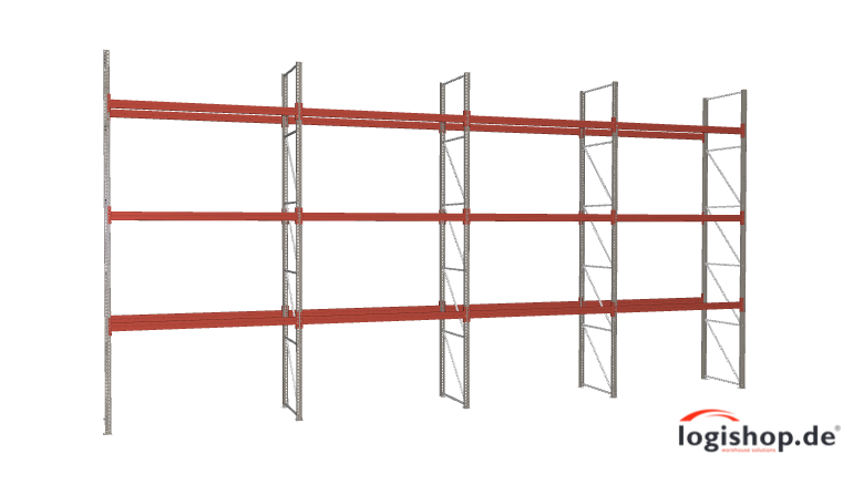 BLT Palettenregal – 11,20 lfm | 550 cm Höhe | 3000 kg Fachlast | Boden + 3 Ebenen