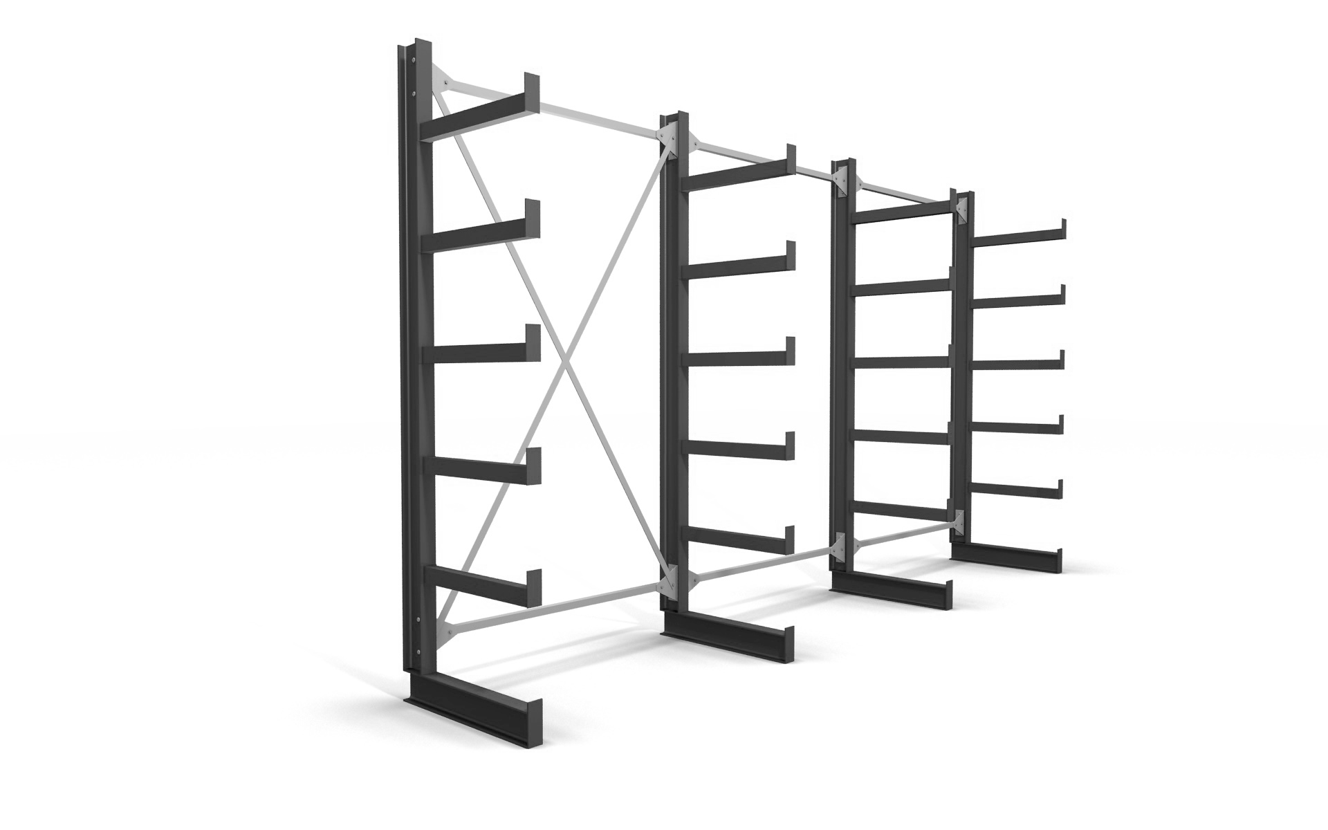 Kragarmregal einseitig 3,91 m – 200 cm Höhe | 200 kg pro Arm