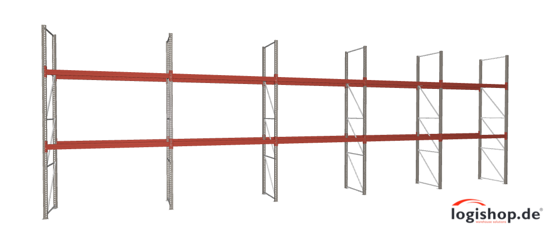 BLT Palettenregal – 36,30 lfm | 450 cm Höhe | 3000 kg Fachlast | Boden + 2 Ebenen