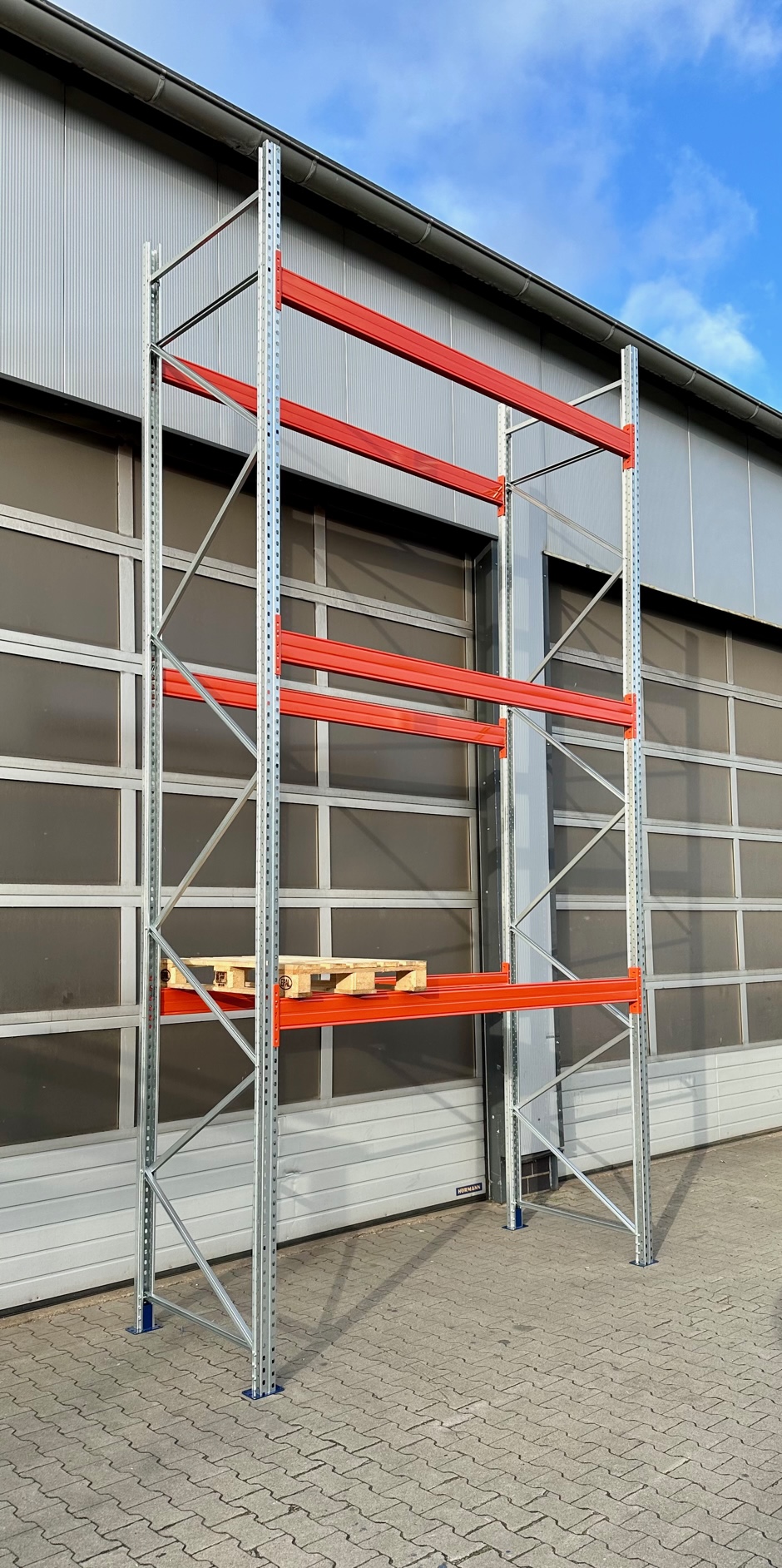 BLT Palettenregal Grundfeld – 2,90 lfm | 550 cm Höhe | 3000 kg Fachlast | Boden + 3 Ebenen