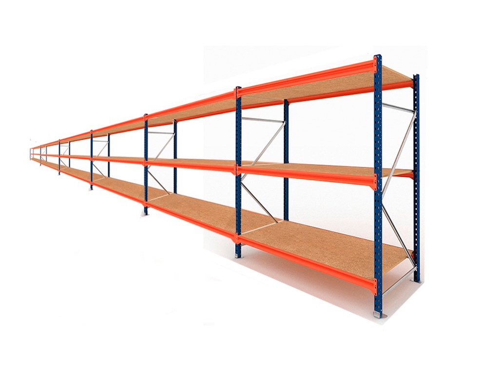 Weitspannregal – 28,55 lfm | 200 cm Höhe | 80 cm Tiefe | 400 kg Fachlast | 3 Ebenen