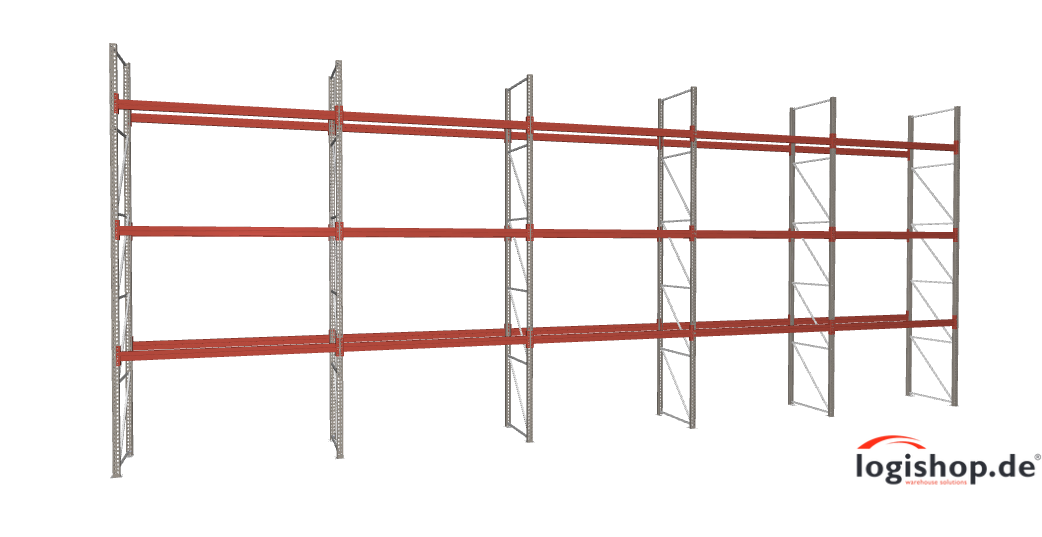 BLT Palettenregal – 100,16 lfm | 550 cm Höhe | 3000 kg Fachlast | Boden + 3 Ebenen