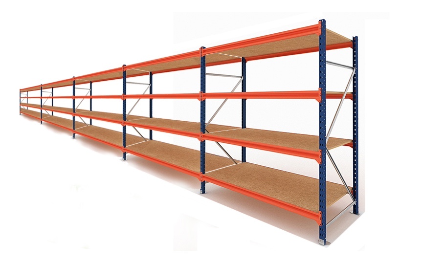 Weitspannregal – 9,55 lfm | 200 cm Höhe | 60 cm Tiefe | 400 kg Fachlast | 4 Ebenen