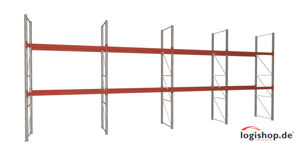 BLT Palettenregal – 11,20 lfm | 450 cm Höhe | 3000 kg Fachlast | Boden + 2 Ebenen